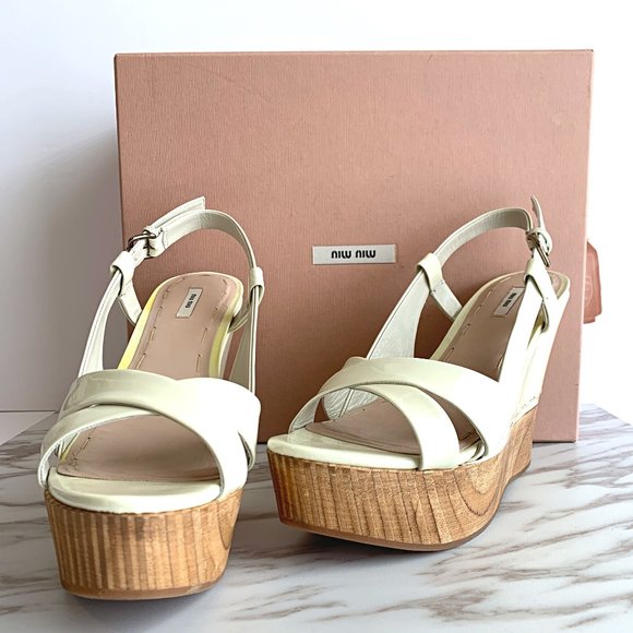 Miu Miu White Patent Leather Platform Sandals DIY - Picture 2 of 8